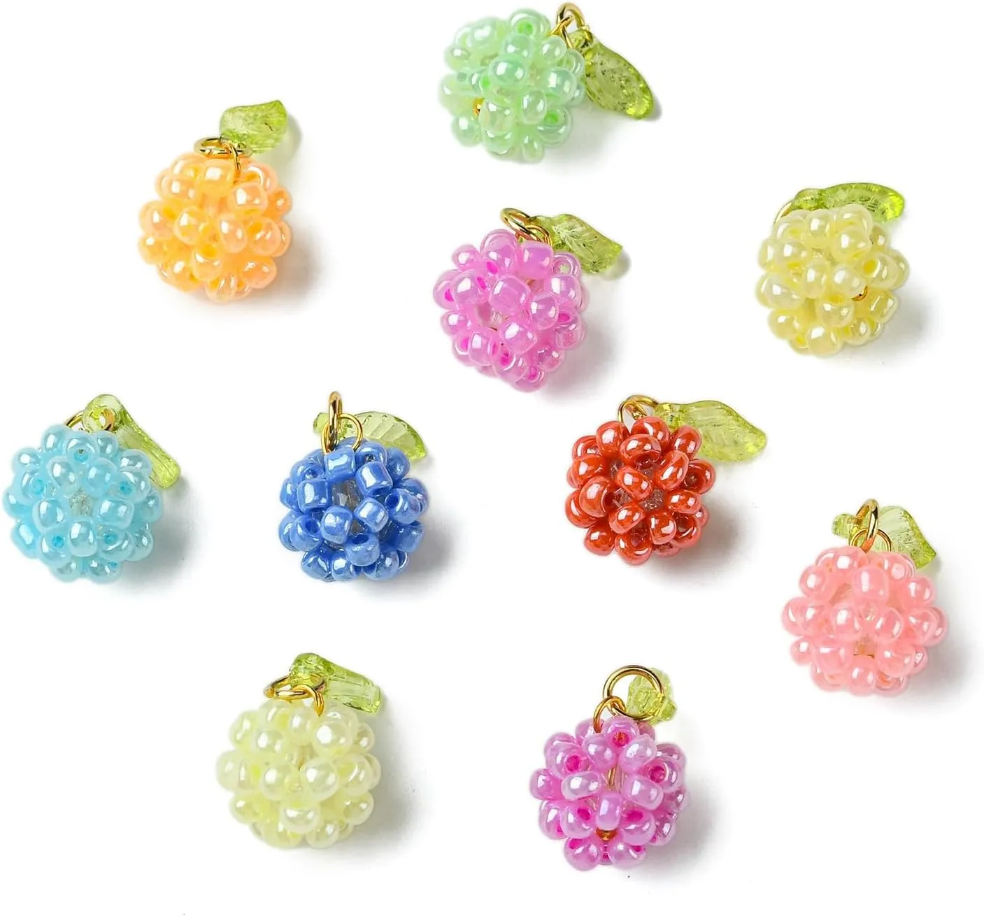 Leaf Flower Mushroom Hot Pepper Faceted Round Bicone Fruit Strawberry Berries Glass Charms for DIY Jewelry Crafts