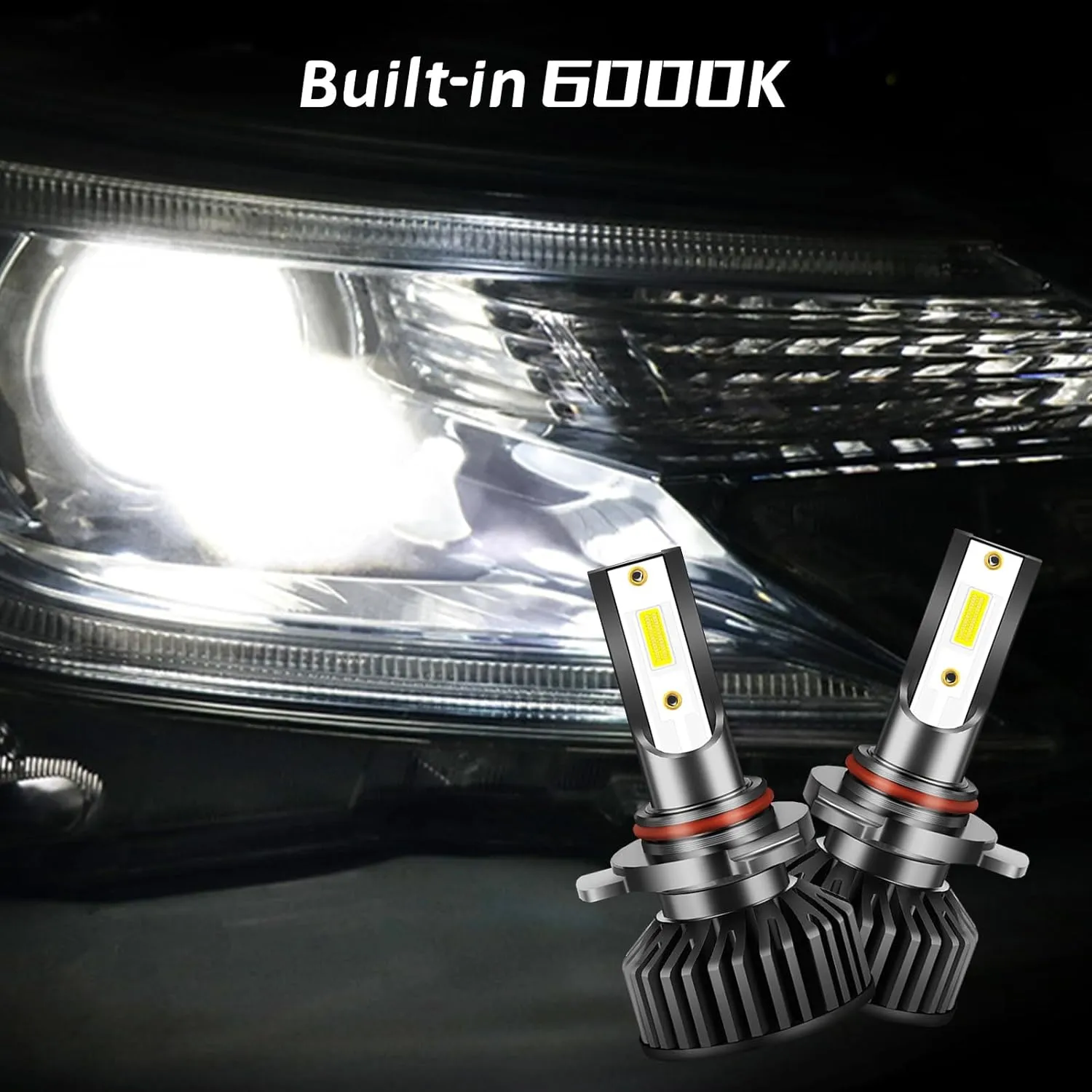 LED Car Headlights With Built-In Driver 6000K Front Headlight White Light 9005 2PC Headlight