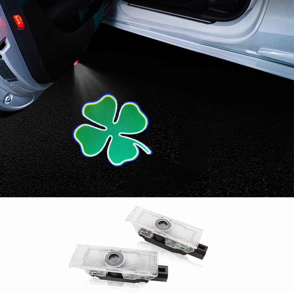 LED Car Door Lights Logo Projector for Alfa Romeo Ghost Lights Puddle Laser Welcome Courtesy Emblem Lamp Compatible with Stelvio, Mito, Giulietta, Giulia Car Accessories (Clover)