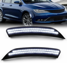 LED Front Side Marker Light Compatible with Chrysler 200 Sedan 2015 2016 2017 Smoked Lens Fender Bumper White Lamps