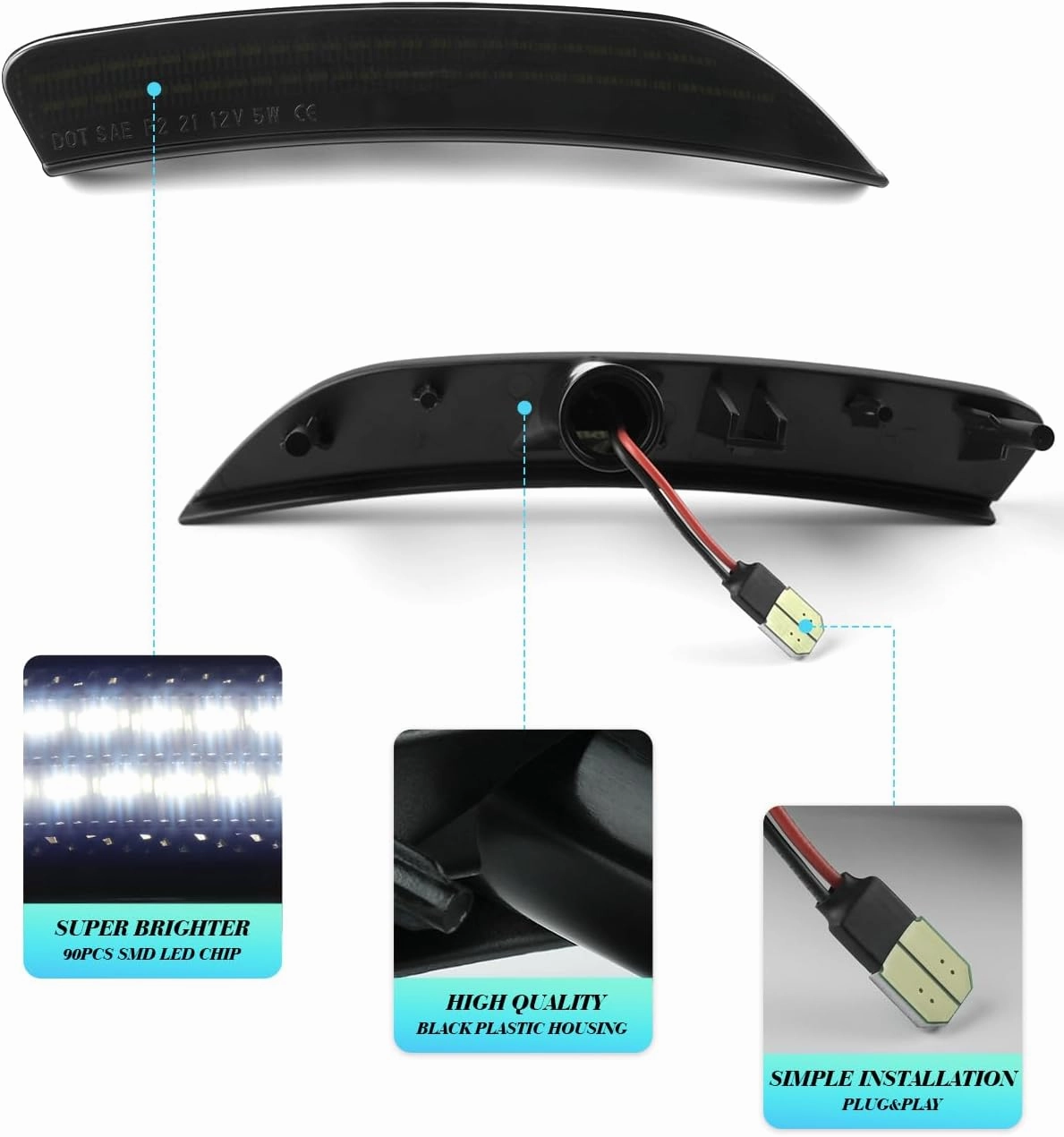 LED Front Side Marker Light Compatible with Chrysler 200 Sedan 2015 2016 2017 Smoked Lens Fender Bumper White Lamps
