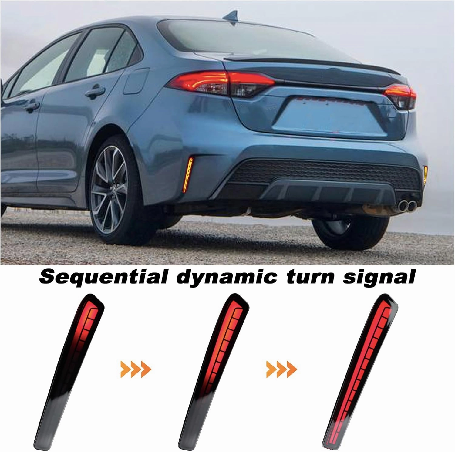 LED Rear Bumper Brake Light Kit Daytime Running Light Dynamic Sequential Turn Signal Lamps Fit for Toyota Corolla L LE XLE 2021-2023 Accessories (Smoke)