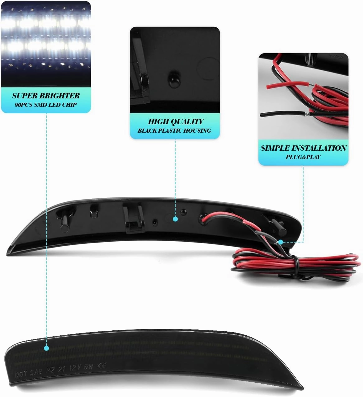 LED Rear Side Marker Light Compatible with Chrysler 200 Sedan 2015 2016 2017 Smoked Lens Fender Bumper White Lamps