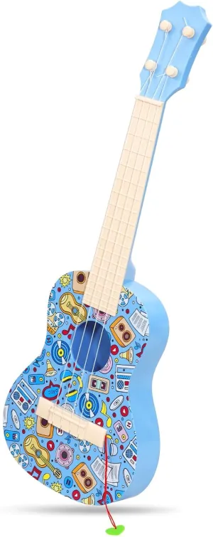 LeeQee 21in Colorful Graffiti Ukulele Guitar for Kids, 4 Strings Kids Guitar Ukulele Musical Instruments Learning Educational Toys with Picks for 3 4 5 6 7 8 9 10 11 12 Kids Toddler Boys Girls (Blue)