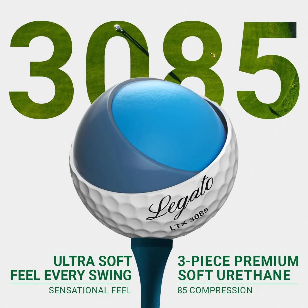 Legato Golf Balls LTX3085 | Designed to Help Golfers Break 90 | Maximized Distance with Soft Feel | 3 Piece | Urethane Cover | 85 Compression