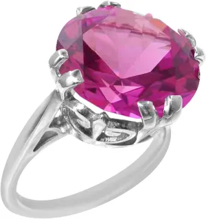LetsBuyGold Sterling Silver Womens Large Round Solitaire Pink Cubic Zirconia CZ Basket Ring - Sizes 5 to 12 Available