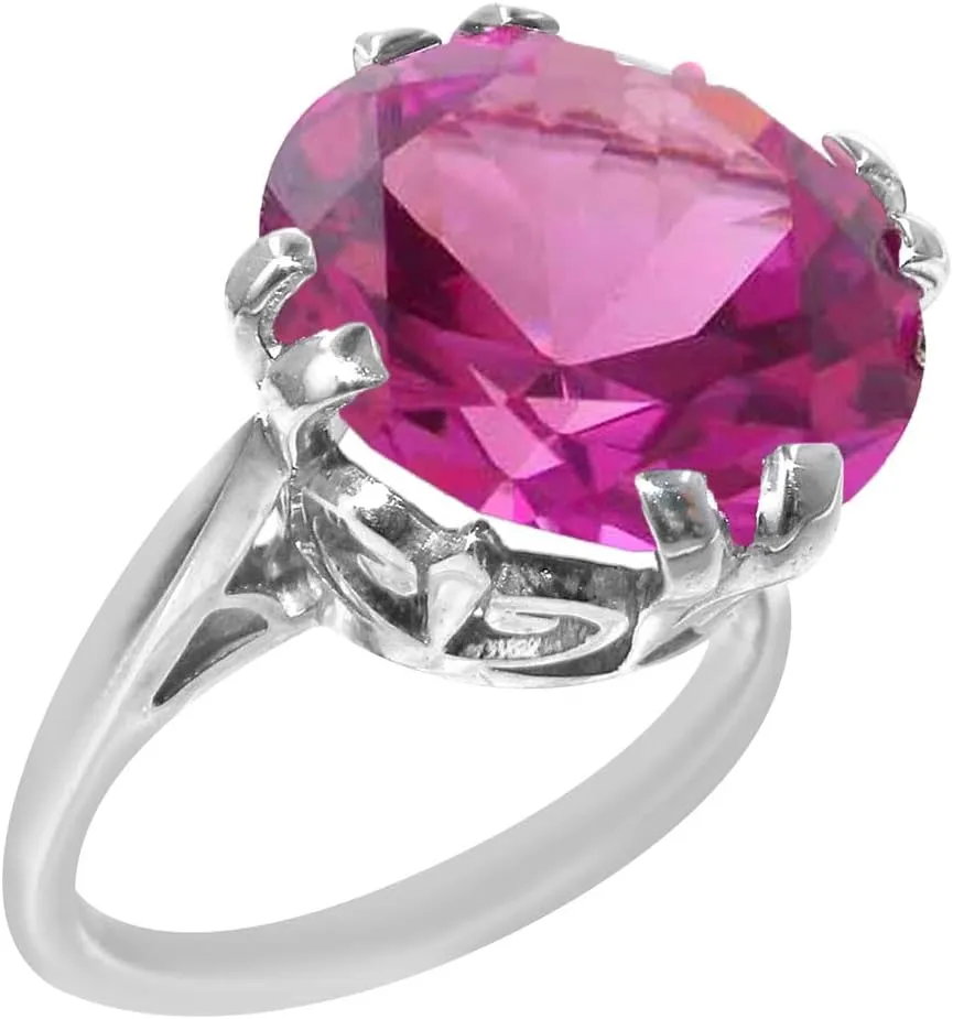 LetsBuyGold Sterling Silver Womens Large Round Solitaire Pink Cubic Zirconia CZ Basket Ring - Sizes 5 to 12 Available