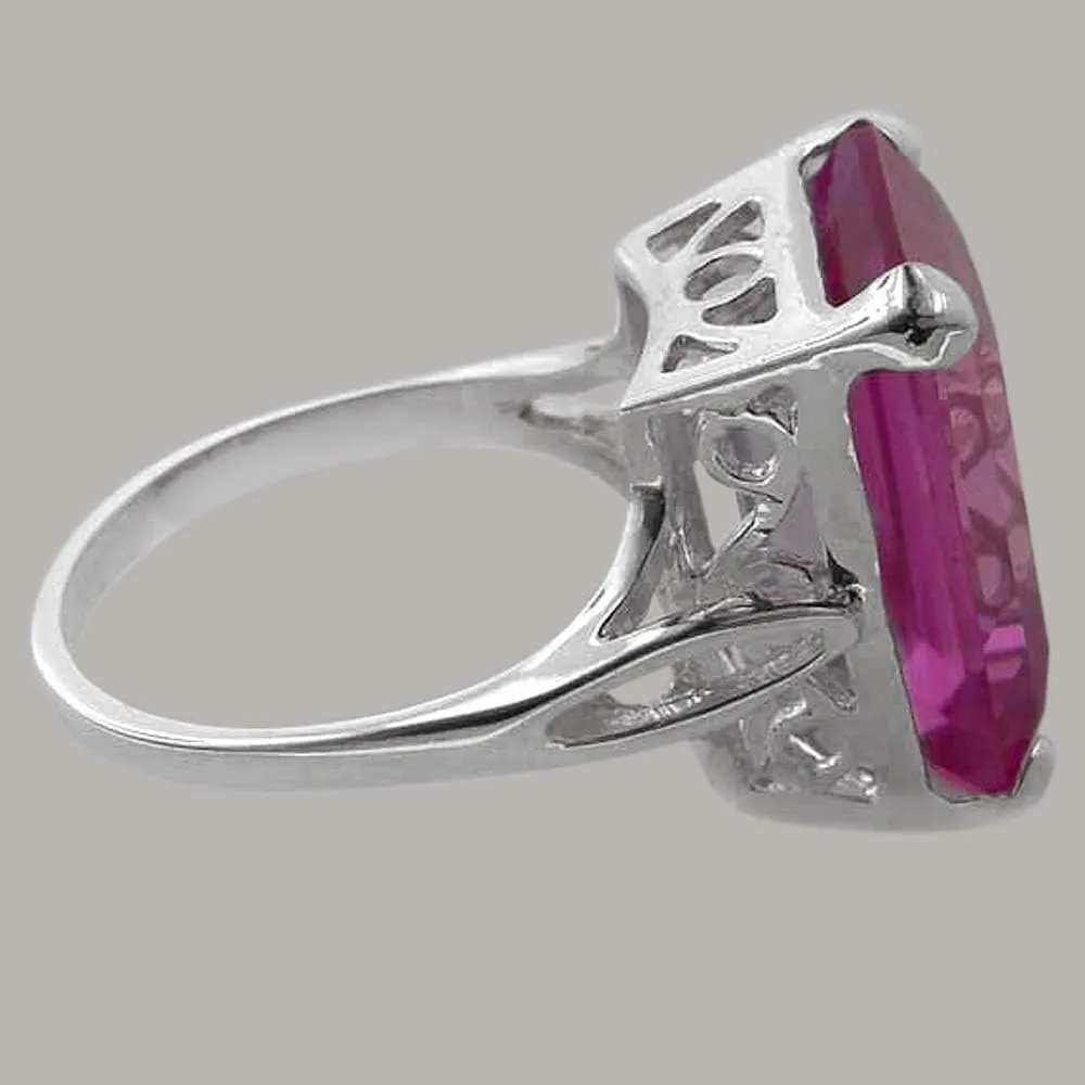 LetsBuyGold Sterling Silver Womens Large Solitaire Pink Cubic Zirconia CZ Basket Ring - Sizes 5 to 12 Available