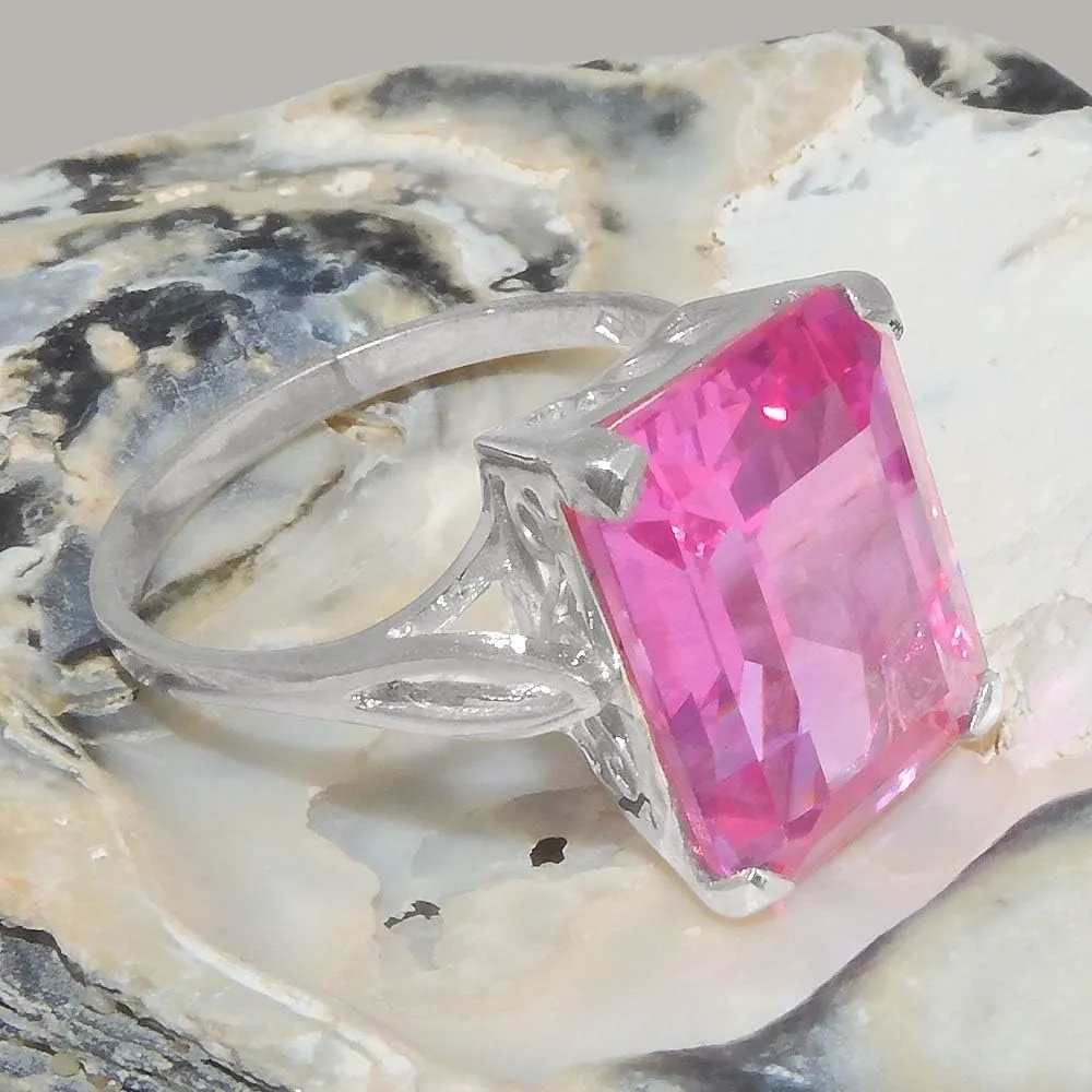 LetsBuyGold Sterling Silver Womens Large Solitaire Pink Cubic Zirconia CZ Basket Ring - Sizes 5 to 12 Available
