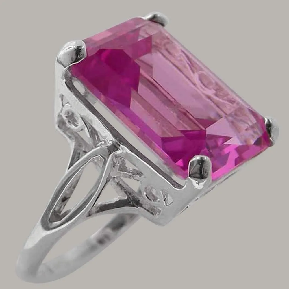 LetsBuyGold Sterling Silver Womens Large Solitaire Pink Cubic Zirconia CZ Basket Ring - Sizes 5 to 12 Available