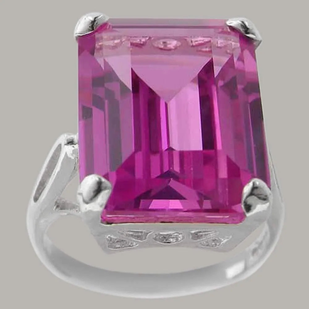 LetsBuyGold Sterling Silver Womens Large Solitaire Pink Cubic Zirconia CZ Basket Ring - Sizes 5 to 12 Available