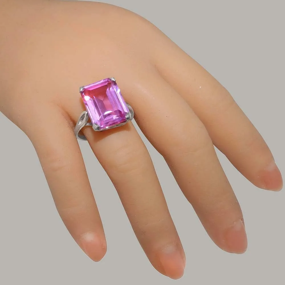 LetsBuyGold Sterling Silver Womens Large Solitaire Pink Cubic Zirconia CZ Basket Ring - Sizes 5 to 12 Available