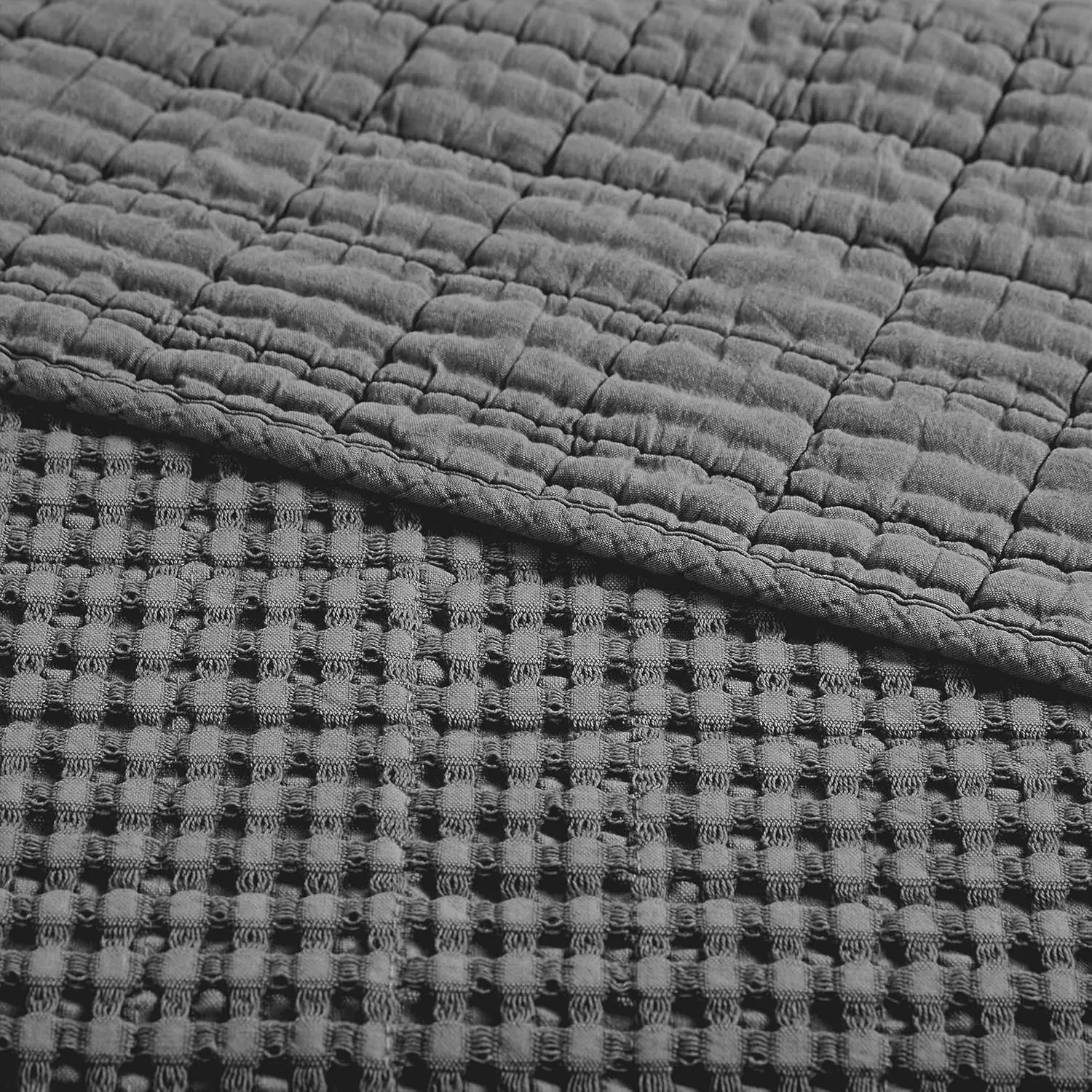 Levtex Home - Mills Waffle - Full/Queen Quilt Set - Charcoal Cotton Waffle - Quilt Size (88 x 92in.), Sham Size (26 x 20in.)