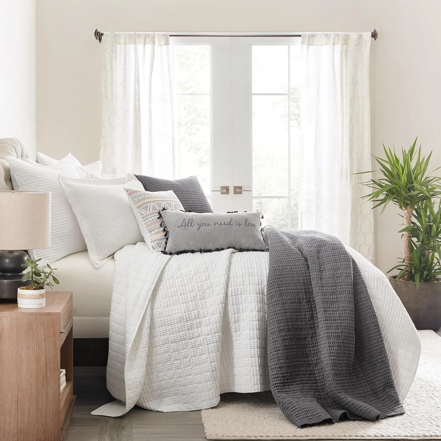 Levtex Home - Mills Waffle - Full/Queen Quilt Set - Charcoal Cotton Waffle - Quilt Size (88 x 92in.), Sham Size (26 x 20in.)