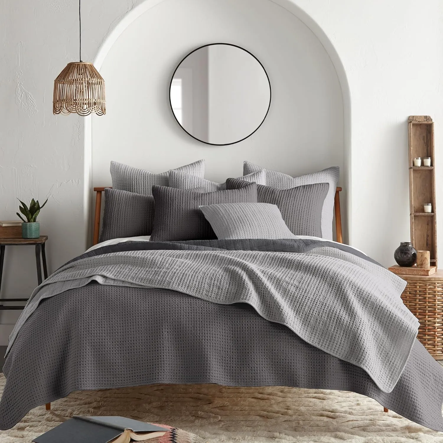 Levtex Home - Mills Waffle - Full/Queen Quilt Set - Charcoal Cotton Waffle - Quilt Size (88 x 92in.), Sham Size (26 x 20in.)