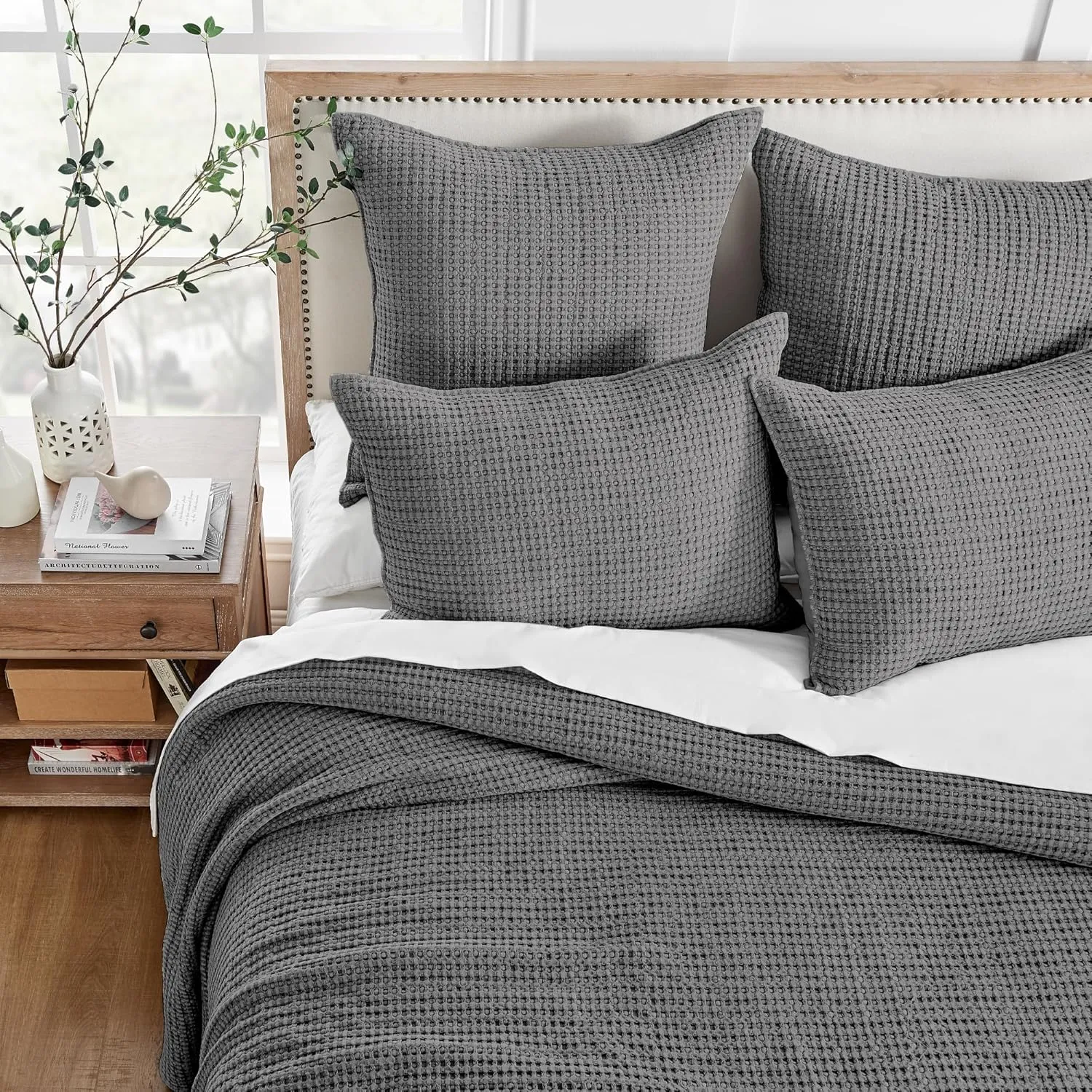 Levtex Home - Mills Waffle - Full/Queen Quilt Set - Charcoal Cotton Waffle - Quilt Size (88 x 92in.), Sham Size (26 x 20in.)
