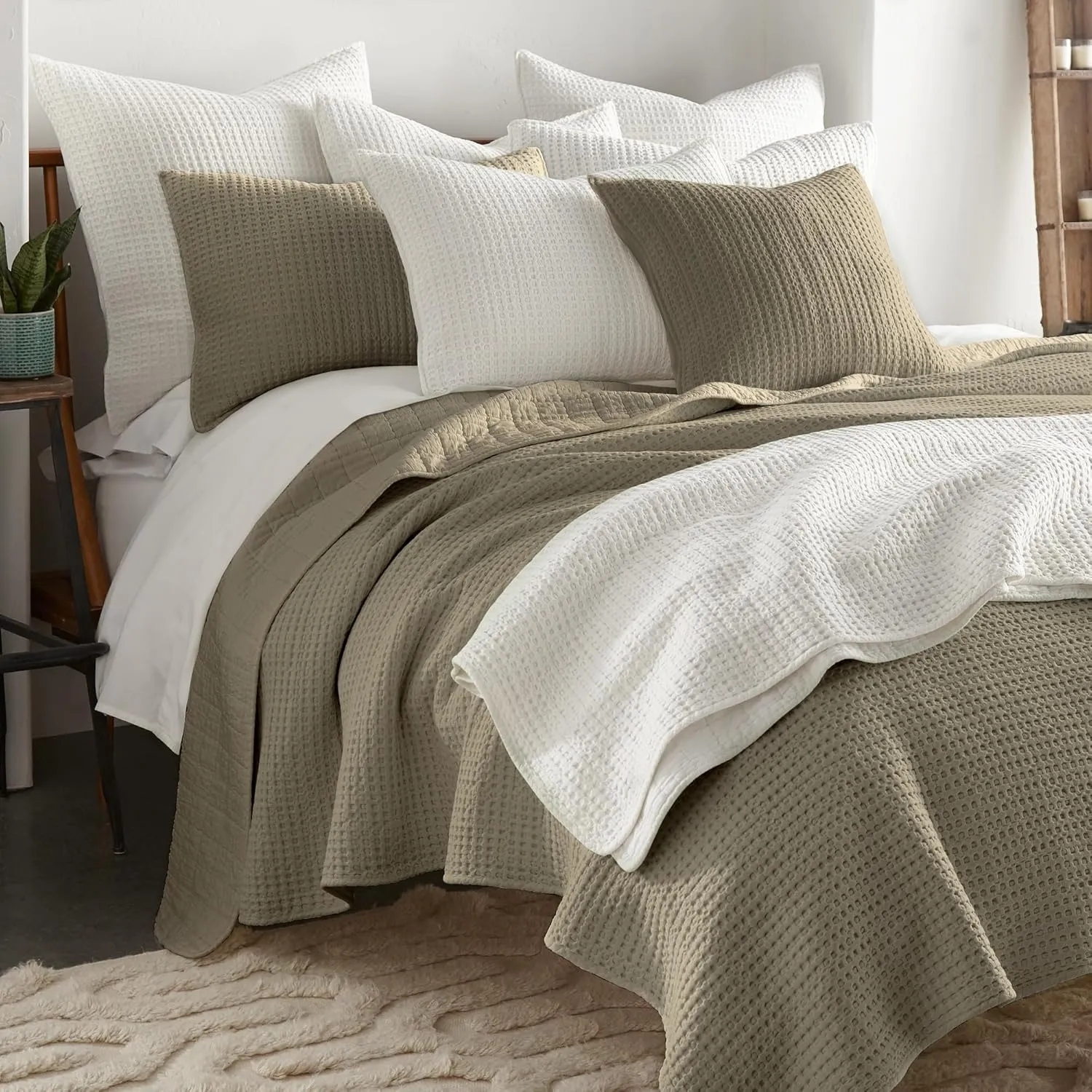 Levtex Home - Mills Waffle - Full/Queen Quilt Set - Taupe Cotton Waffle - Quilt Size (88 x 92in.), Sham Size (26 x 20in.)