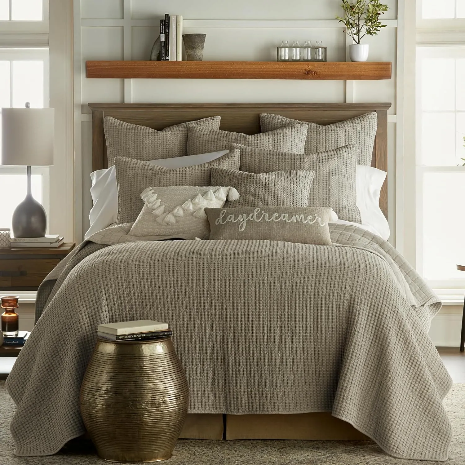 Levtex Home - Mills Waffle - Full/Queen Quilt Set - Taupe Cotton Waffle - Quilt Size (88 x 92in.), Sham Size (26 x 20in.)
