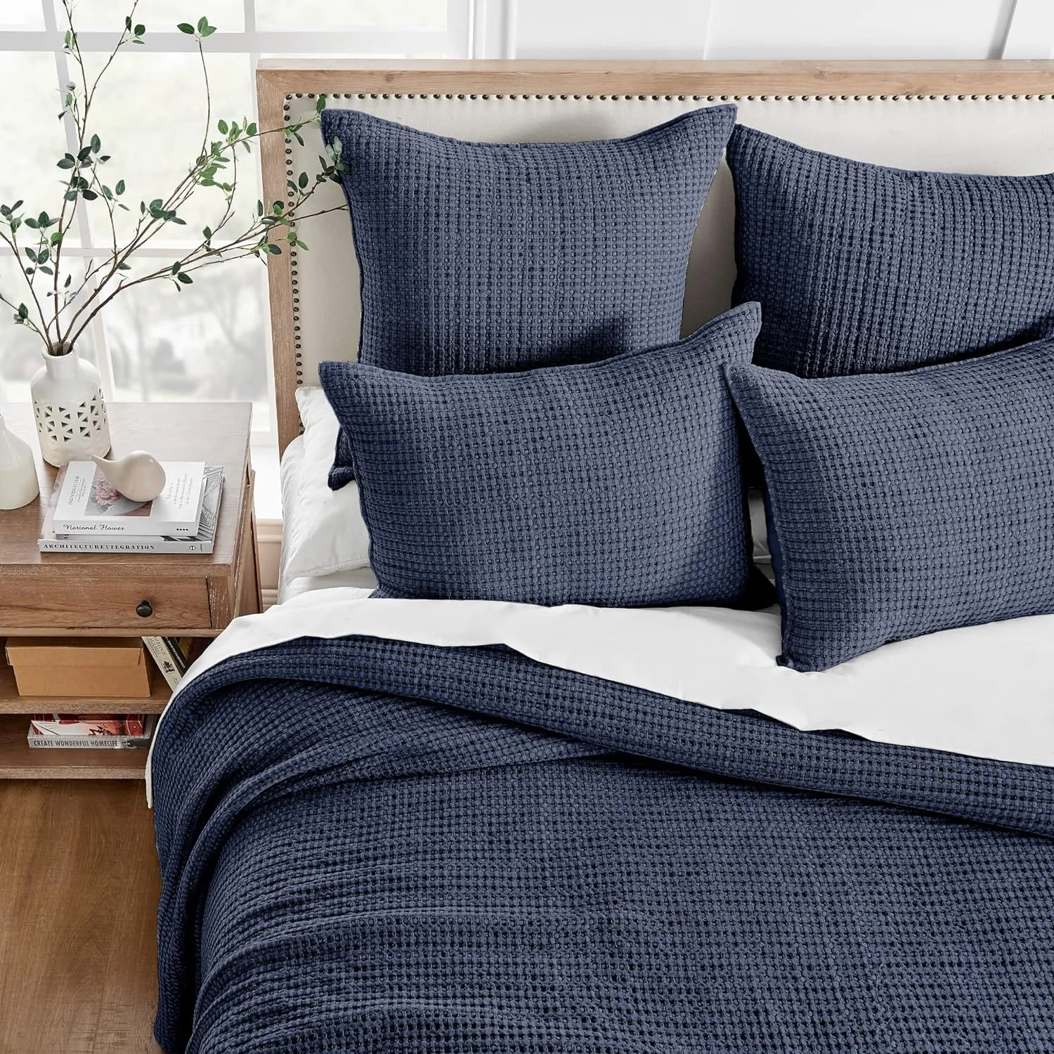 Levtex Home - Mills Waffle - King/Cal King Quilt Set - Navy Cotton Waffle - Quilt Size (106 x 92in.), Sham Size (36 x 20in.)