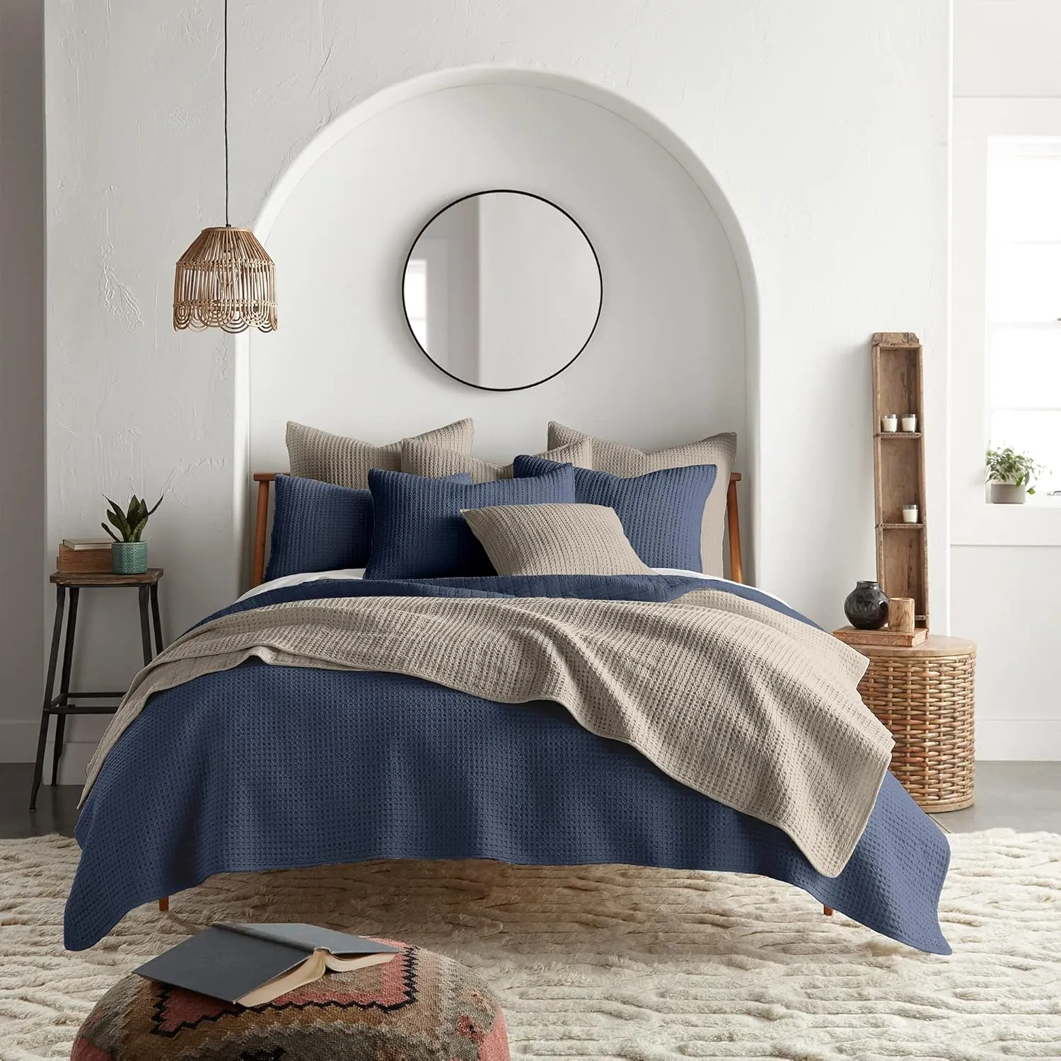 Levtex Home - Mills Waffle - King/Cal King Quilt Set - Navy Cotton Waffle - Quilt Size (106 x 92in.), Sham Size (36 x 20in.)