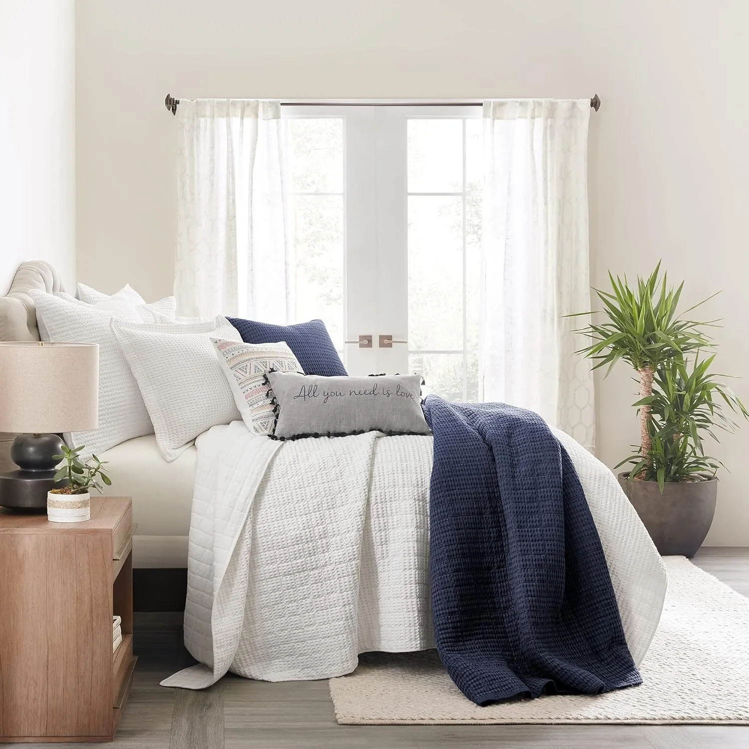 Levtex Home - Mills Waffle - King/Cal King Quilt Set - Navy Cotton Waffle - Quilt Size (106 x 92in.), Sham Size (36 x 20in.)