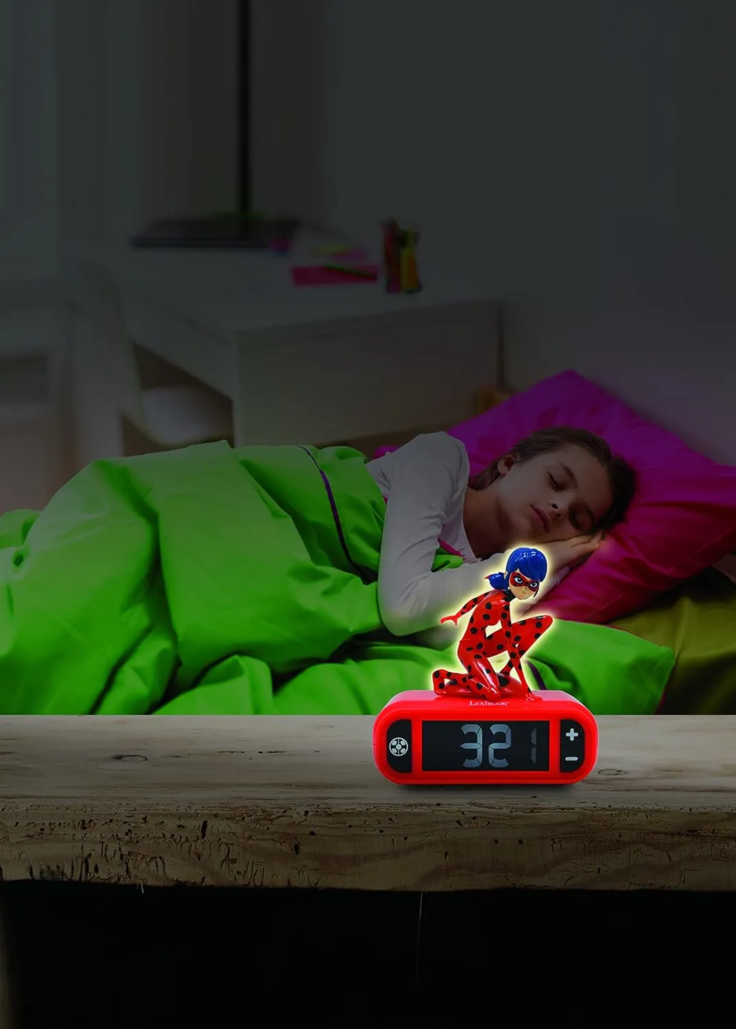 Lexibook - Miraculous Digital Alarm Clock with Night Light Snooze, Clock, Luminous Ladybug, Red colour - RL800MI