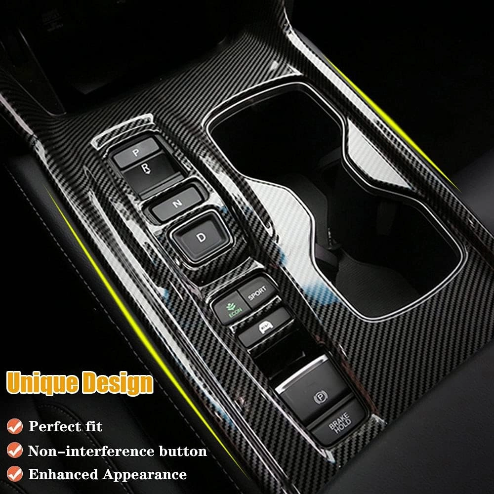 LEXLEY 2Pcs Carbon Fiber Style Gear Shift Frame Console Panel Trims Cover Cup Holder Decor Decal Compatible with Honda Accord Hybrid 2018 2019 2020 2021 2022,Not Fit Gas (Without gear lever)