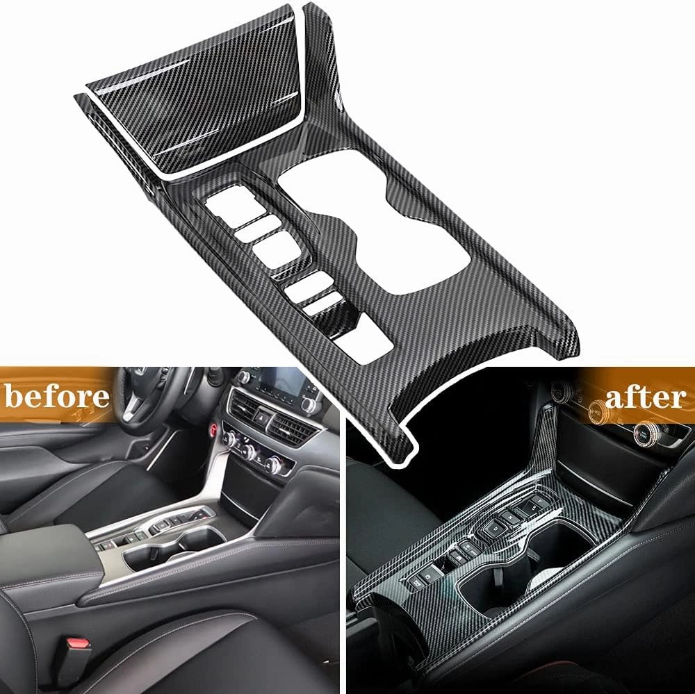 LEXLEY 2Pcs Carbon Fiber Style Gear Shift Frame Console Panel Trims Cover Cup Holder Decor Decal Compatible with Honda Accord Hybrid 2018 2019 2020 2021 2022,Not Fit Gas (Without gear lever)