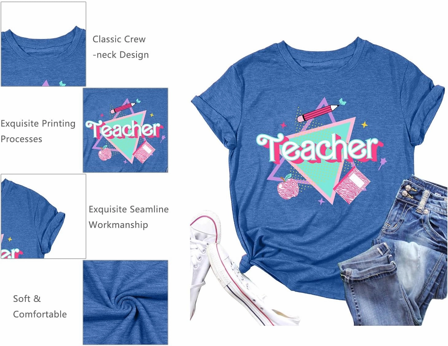LHBNK Teacher Shirts Women ABCD Teacher Tshirt Teacher Life Shirt Tops Back to School Gifts Casual Summer Tops