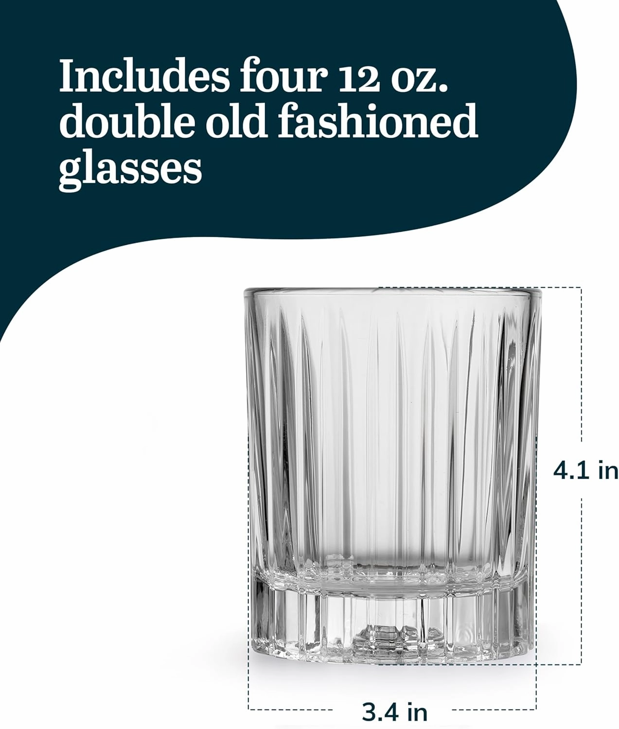 Libbey Flashback Double Old Fashioned Glasses, Classic Ridged, Cut Cocktail Glasses Set of 4, Vintage Whiskey Glasses Set for Cocktails, Mixed Drinks