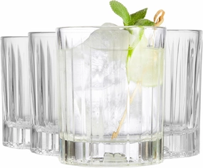 Libbey Flashback Double Old Fashioned Glasses, Classic Ridged, Cut Cocktail Glasses Set of 4, Vintage Whiskey Glasses Set for Cocktails, Mixed Drinks