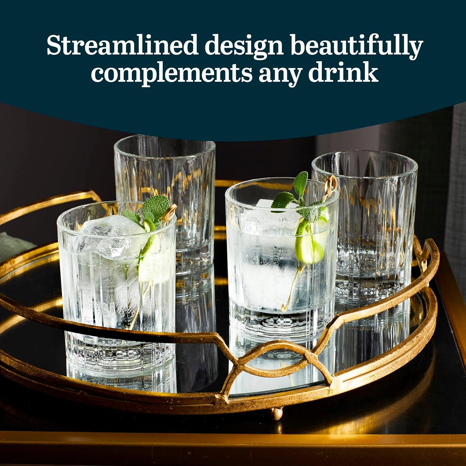 Libbey Flashback Double Old Fashioned Glasses, Classic Ridged, Cut Cocktail Glasses Set of 4, Vintage Whiskey Glasses Set for Cocktails, Mixed Drinks