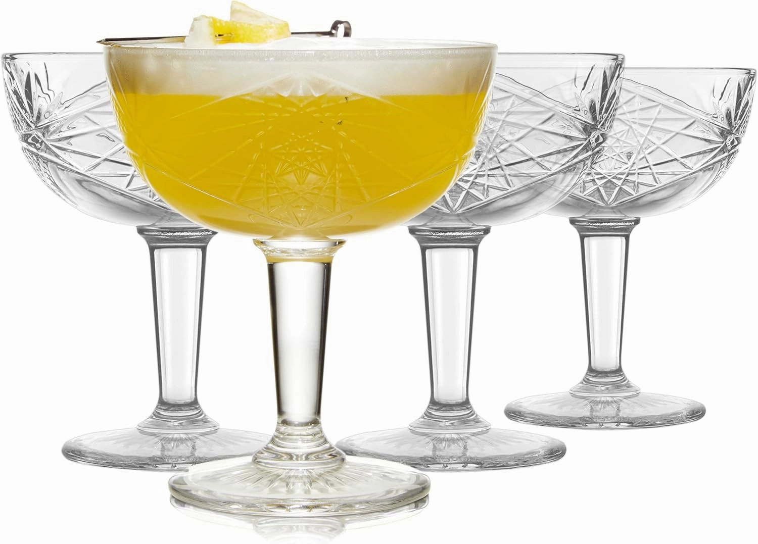 Libbey Hobstar Champagne Coupes , Timeless Bar Glasses, Dishwasher Safe Cocktail Glasses Set of 4 for Beverages, Mixed Drinks and More