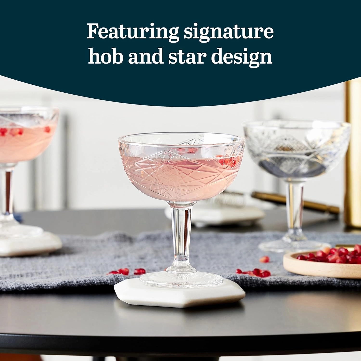 Libbey Hobstar Champagne Coupes , Timeless Bar Glasses, Dishwasher Safe Cocktail Glasses Set of 4 for Beverages, Mixed Drinks and More