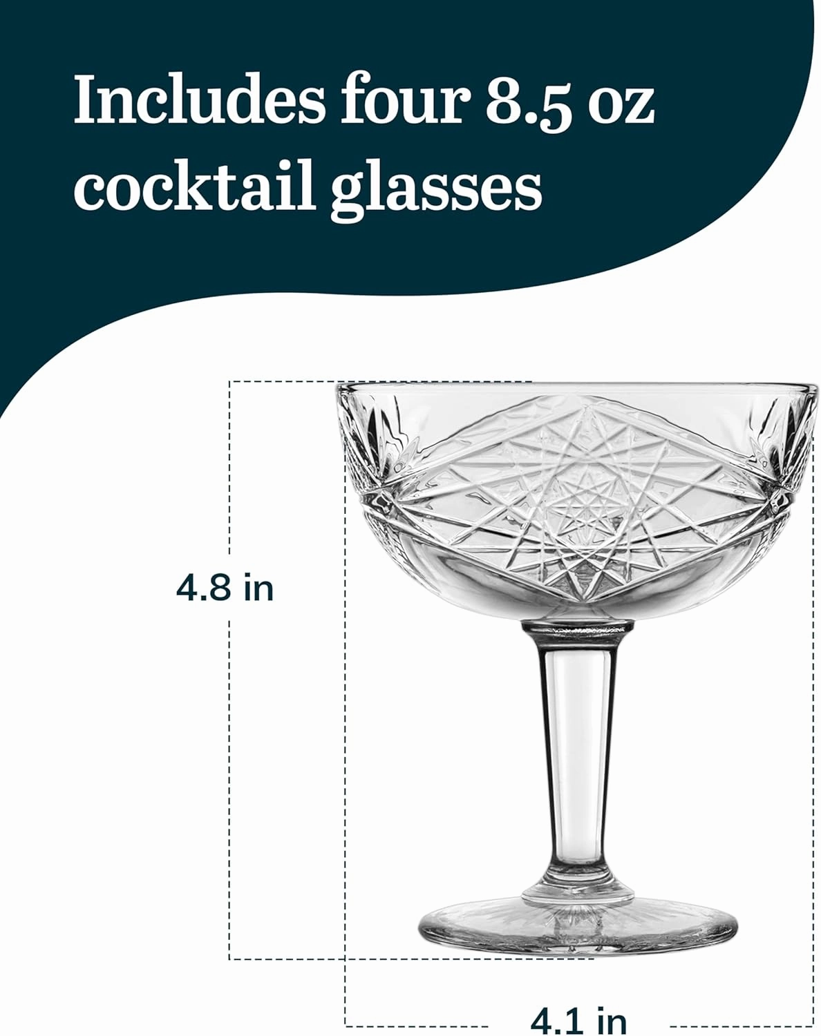 Libbey Hobstar Champagne Coupes , Timeless Bar Glasses, Dishwasher Safe Cocktail Glasses Set of 4 for Beverages, Mixed Drinks and More