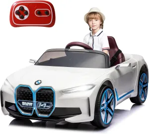 Licensed BMW I4 Ride on Electric Car for Kids with Remote Control, 12V Ride on Toys Vehicles Cars for Toddlers to Drive, 3 Speeds, Bluetooth Music, Christmas Kids Gifts(White)