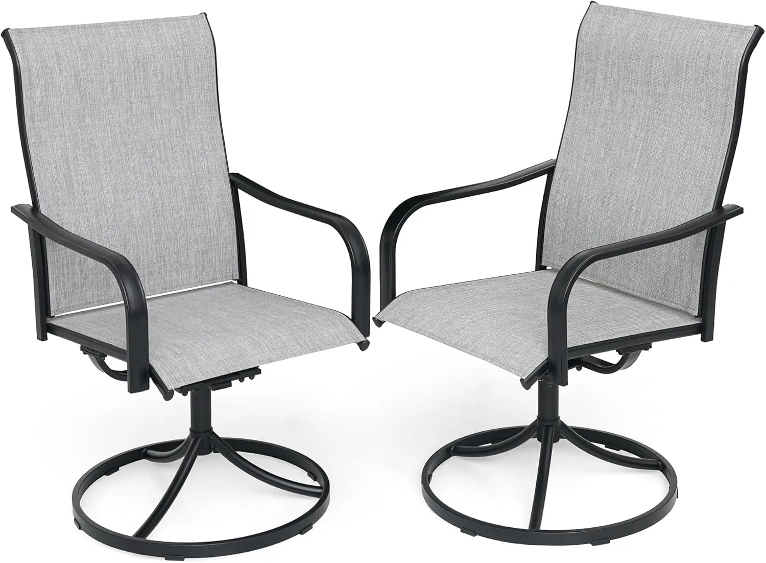 Light Gray Swivel Patio Dining Chairs Set of 2 with Classic Armrest,Textilene Support and Metal Frame