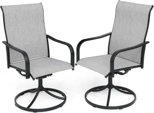 Light Gray Swivel Patio Dining Chairs Set of 2 with Classic Armrest,Textilene Support and Metal Frame