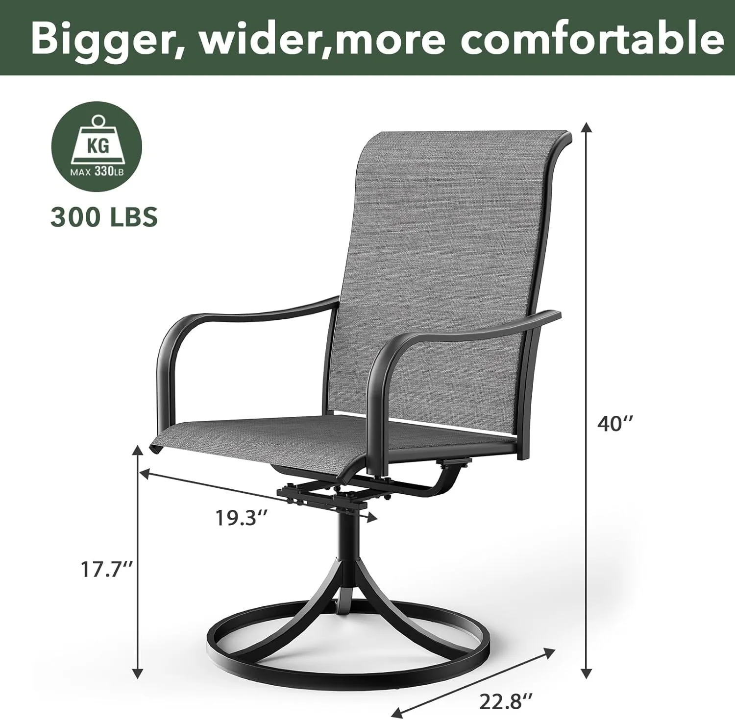 Light Gray Swivel Patio Dining Chairs Set of 2 with Classic Armrest,Textilene Support and Metal Frame