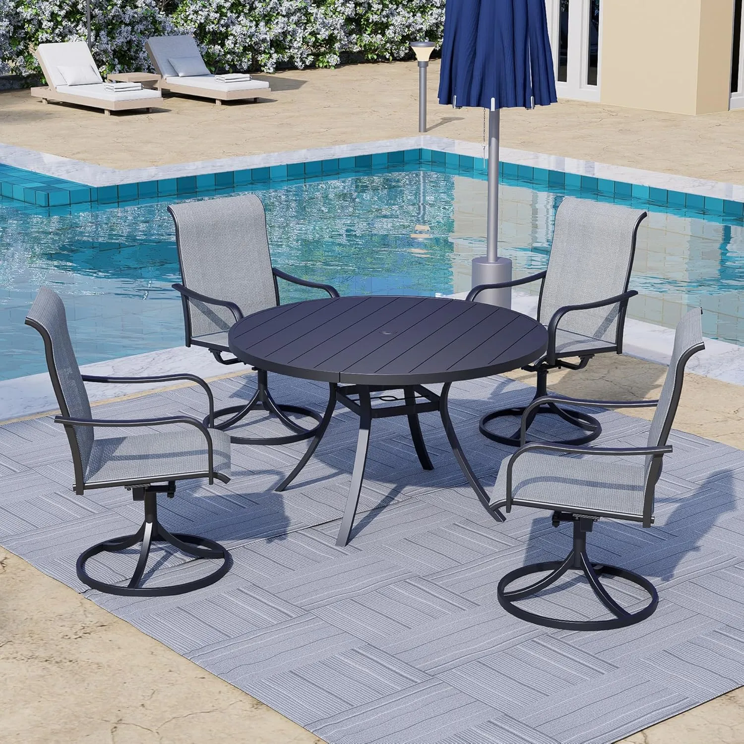 Light Gray Swivel Patio Dining Chairs Set of 2 with Classic Armrest,Textilene Support and Metal Frame