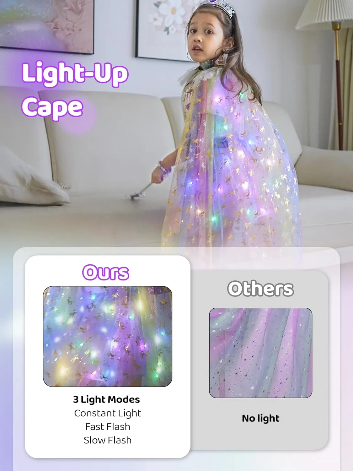 Light Up Princess Dress Up for Girls 3-6, Princess Costume with Shoes & Accessories for Toddler Kids Toy Gift