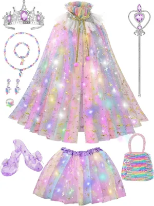 Light Up Princess Dress Up for Girls 3-6, Princess Costume with Shoes & Accessories for Toddler Kids Toy Gift