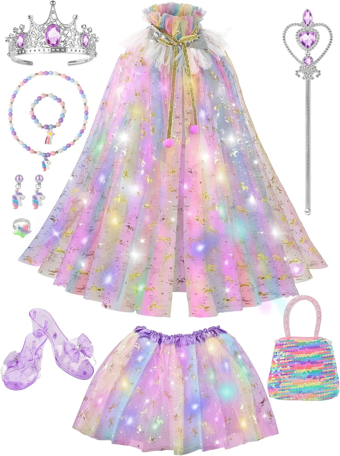Light Up Princess Dress Up for Girls 3-6, Princess Costume with Shoes & Accessories for Toddler Kids Toy Gift