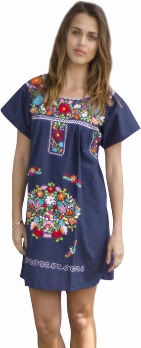 Liliana Cruz Embroidered Mexican Peasant Mini Dress