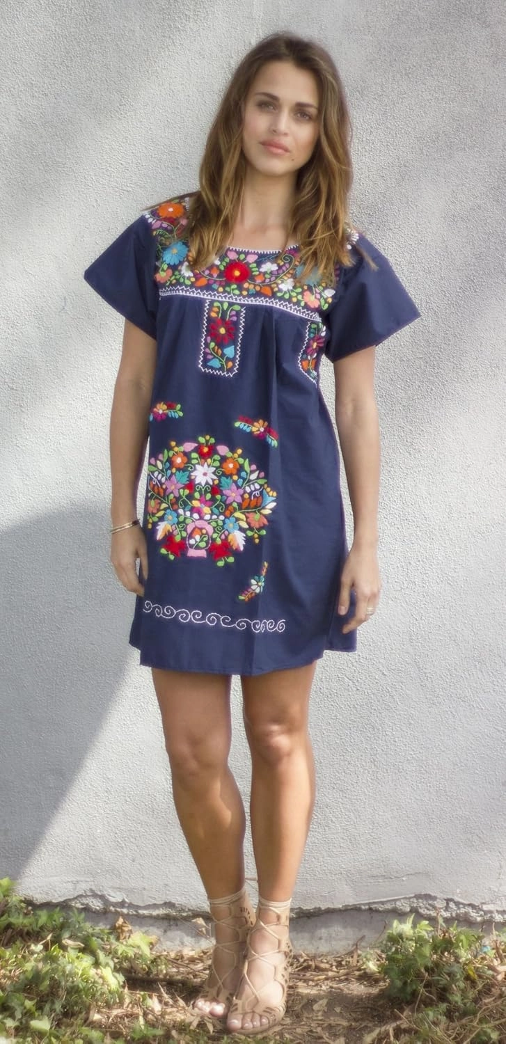 Liliana Cruz Embroidered Mexican Peasant Mini Dress