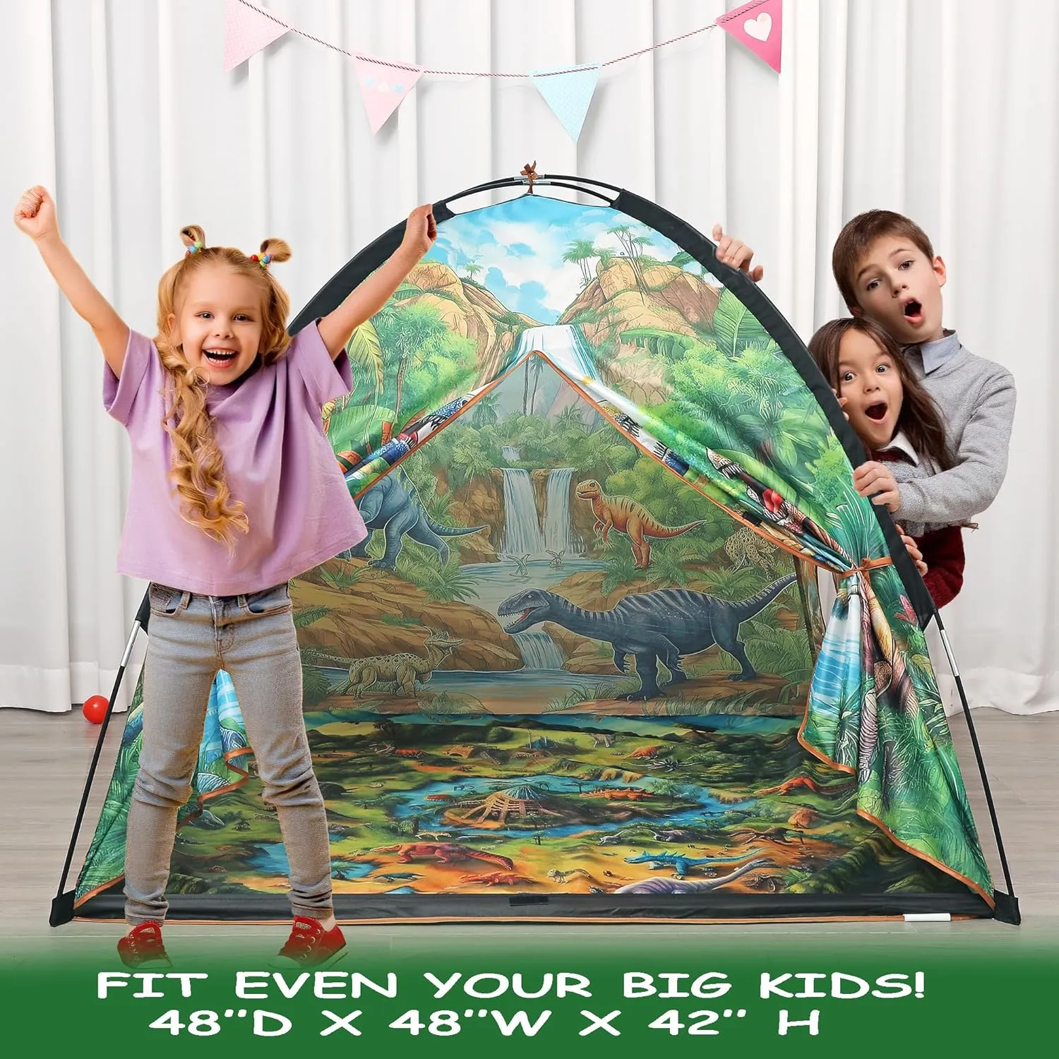 LimitlessFunN Dinosaur Kids Play Tent | Includes Star Lights & Carrying Case |, Children Dome Playhouse for Boys, Toddlers, Indoor & Outdoor, 48" D x 48" W x 42" H