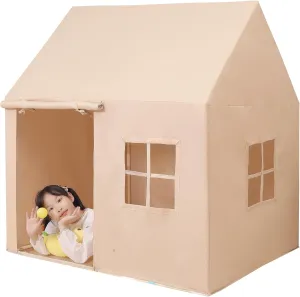 LimitlessFunN Natural Kids Playhouse with Attached Floor | Includes Star Lights & Carrying Case |, Children Large Indoor Play Tent, 39" D x 51" W x 50" H