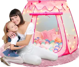 LimitlessFunN Princess Pop Up Kids Play Tent | Includes Star Lights & Carrying Case |, Children Indoor Ball Pit Playhouse For 1 2 3 Year Old, Baby, Toddlers, Girls Birthday Gift, 48"D x 48"W x 36"H
