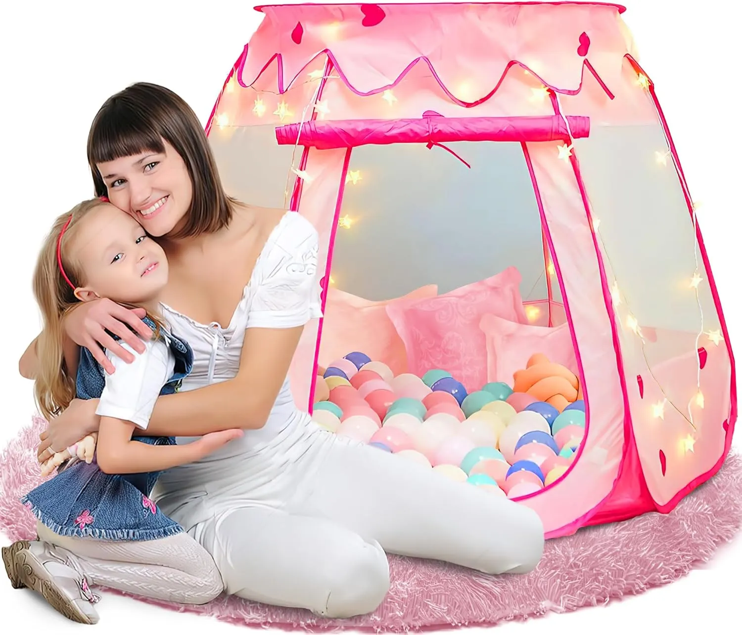 LimitlessFunN Princess Pop Up Kids Play Tent | Includes Star Lights & Carrying Case |, Children Indoor Ball Pit Playhouse For 1 2 3 Year Old, Baby, Toddlers, Girls Birthday Gift, 48"D x 48"W x 36"H