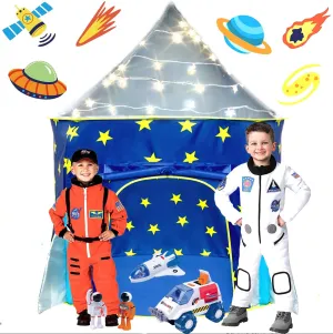 LimitlessFunN Rocket Ship Pop Up Kids Play Tent | Includes Star Lights & Carrying Case |, Children Indoor Castle Playhouse for Boys, Toddlers, 41" D x 41" W x 53" H